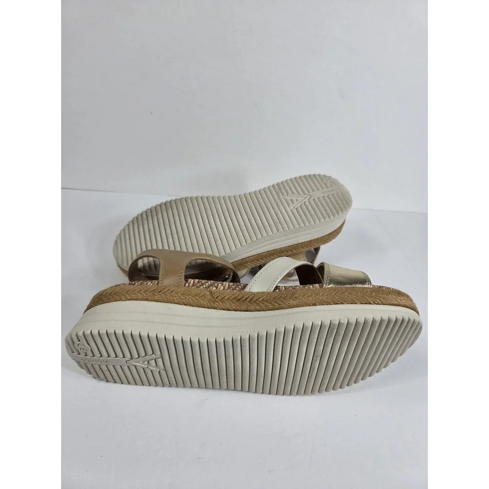 Vionic Platform Sandals Women 8.5 Tan Gold Cream Good Espadrille Flatform Strap